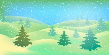 Kış manzarası. Noel kartı. Mutlu yıllar kartı. Kar yığınlarıyla dolu bir Noel kışı manzarası. Üç boyutlu gerçekçi kar arkaplanı. Tepelik arka planda kar yağışı var. Noel Vektörü illüstrasyonu EPS10