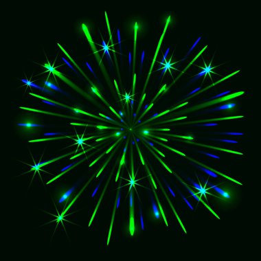 Vektör karanlık bir arkaplanda havai fişekleri izole etti. Divali festivali. Yeni yıl selamı. 4 Temmuz Selamlaması. Parlak efektler. Parlak elementler ve bg için yıldızlar. Tatil havai fişeği. 