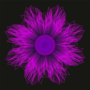 İzole edilmiş soyut lonca çiçeği. İzole edilmiş fantastik çiçek. Mandala. Floresan çiçekleri. Neon işareti. Işıldayan neon. Vektör Mandala izole edildi. Vektör illüstrasyonu.