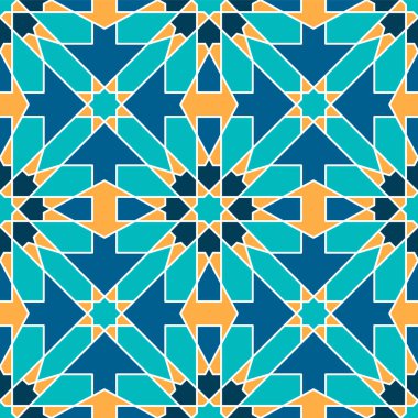 Kusursuz giriş şekli. Geleneksel İslami Tasarım. Cami dekorasyonu. Kusursuz geometrik desen. Kusursuz İslami şablon. Arkaplan vektör çizimi. Fas 'ta kusursuz vektör deseni.