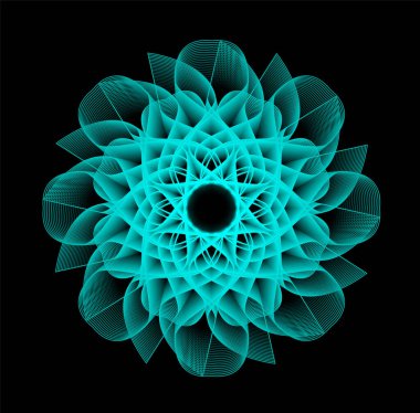 İzole edilmiş soyut lonca çiçeği. İzole edilmiş fantastik çiçek. Mandala. Floresan çiçekleri. Neon işareti. Işıldayan neon. Mandala izole edildi.
