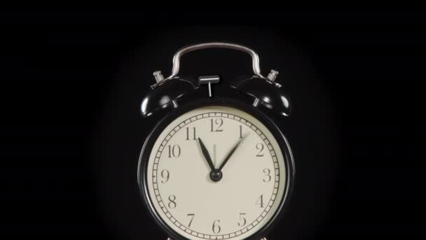 Hora Relógio Alarme Mãos Despertador Clássico Giram Rapidamente Mostrador Param — Vídeo de Stock