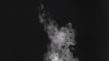 Sıcak Su 'nun yüzeyi Buhar Yaratıyor. Yavaşça dönen beyaz bir buhar akıntısı siyah bir arkaplana doğru ilerler. Çayın, kahvenin ya da sıcak yemeğin yükselen buharını taklit etmek için üstüste alma modunda kullanın