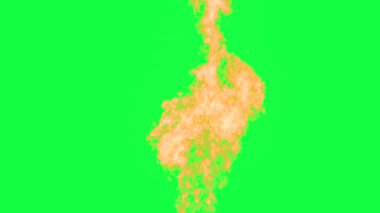 Boşlukta yangın. Parlak alevlerden oluşan güçlü bir sütun. Yeşil arka planda fırıl fırıl dönen ateşli diller. Yavaş Hareket