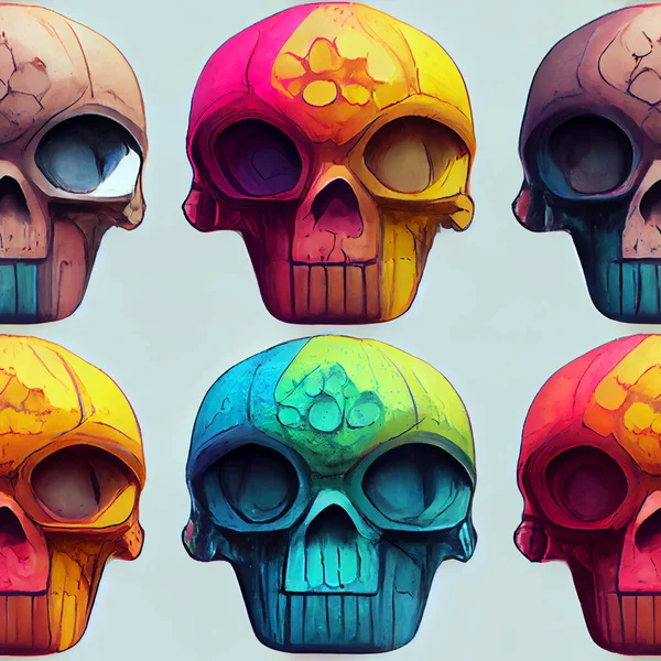 一連の頭蓋骨の水彩のシームレスなパターン — ストック写真