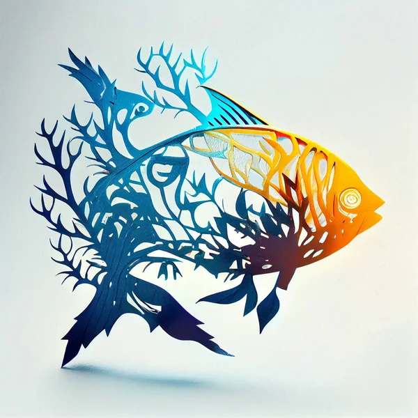 Papercut Umění Ryby Bílým Pozadím Stock Snímky