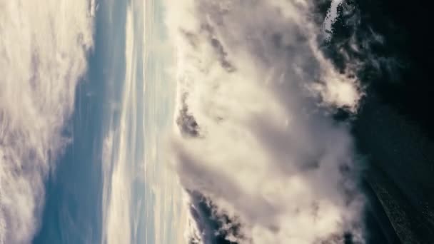 Timelapse Fluffy Clouds Rolling Fast Alpine Mountains Sunny Nature Adventure — Stockvideo
