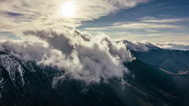 Clouds Motion Fast Wind Alpine Ridge Nature Beautiful Sunny Autumn — Vídeo de Stock