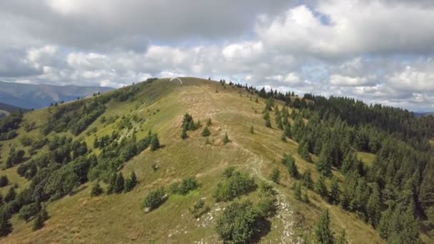 Aerial View Paragliding Free Flight Green Alpine Mountains Nature Sunny — Vídeo de stock