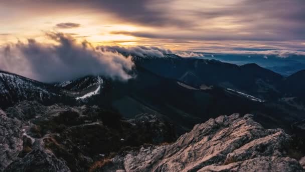 Golden Sunset Clouds Sky Motion Fast Alps Mountains Ridge Time — Wideo stockowe