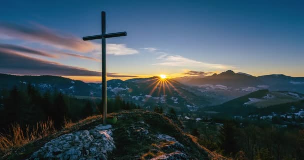 Magic Sunrise Steel Christian Cross Religion Symbol Faith Hope Top — Video Stock