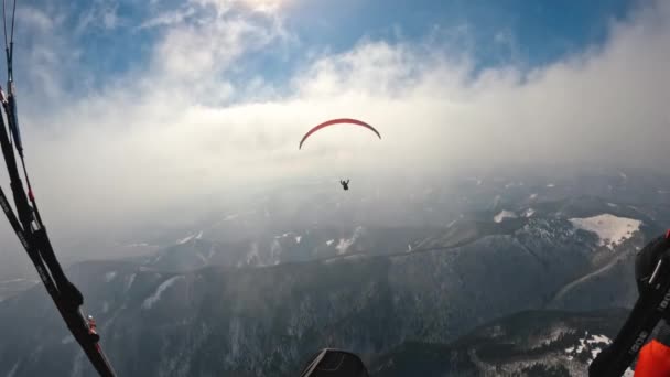 Paragliding Dream Flight Freedom Action Adrenaline Fly Clouds Sky Winter — Stock Video