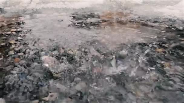 Slow Motion Rain Water Drops Fall Puddle Splash Gutter Early — стоковое видео