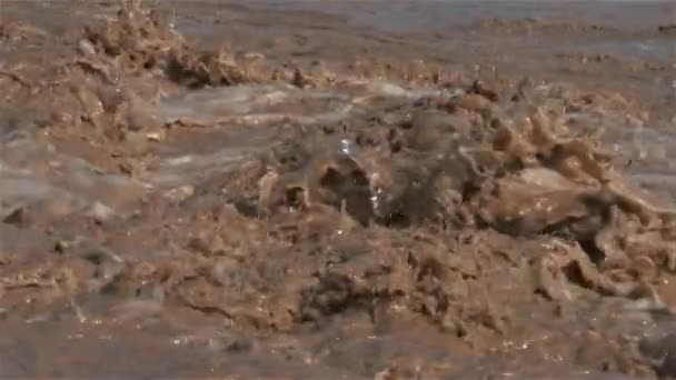 Slow Motion Wild Water Splashing Muddy River Rapids Global Warming — Vídeos de Stock