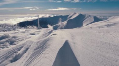 Winter mountains landscape, Open shot over frozen snowdrift in beautiful sunny nature, Peaceful travel background 