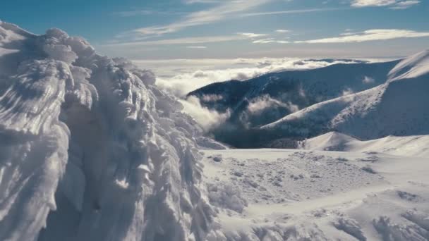 Magic View Beautiful Winter Alpine Mountains Frozen Snowdrift Cold Sunny — Video Stock
