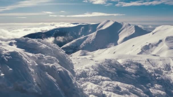 Donmuş Alpler Deki Kış Sabahının Huzurlu Manzarası Güneşli Karlı Doğada — Stok video