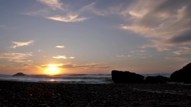 Золотий Схід Сонця Над Скелястим Берегом Легзіра Марокко Подорож Мальовничому — стокове відео
