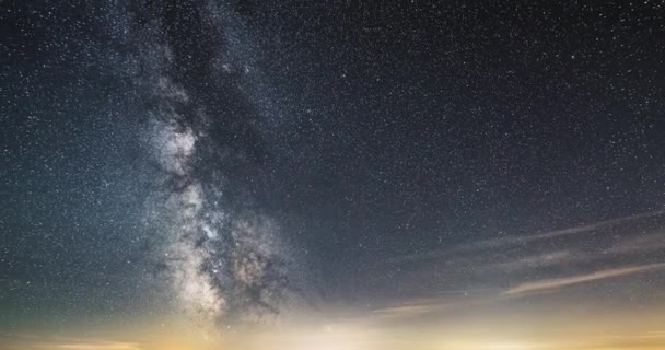Timelaspe Video Starry Night Sky Milky Way Galaxy Blue Evening — Stock Video