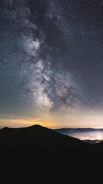 Timelaspe Vertical Video Starry Night Sky Milky Way Galaxy Mountains — Stock Video