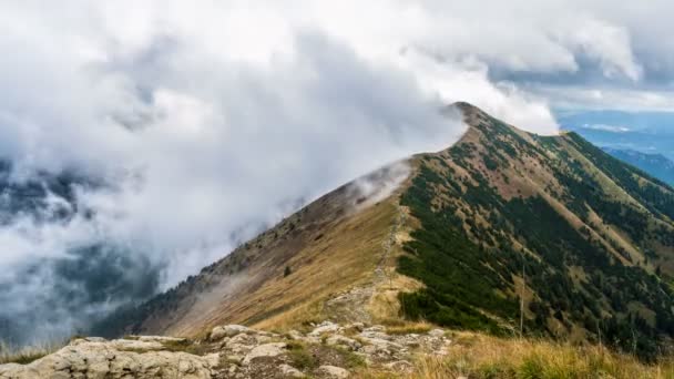 Mystic Hegy Rejtett Drámai Felhők Alpesi Hegyek Gerincén Táj Szeles — Stock videók