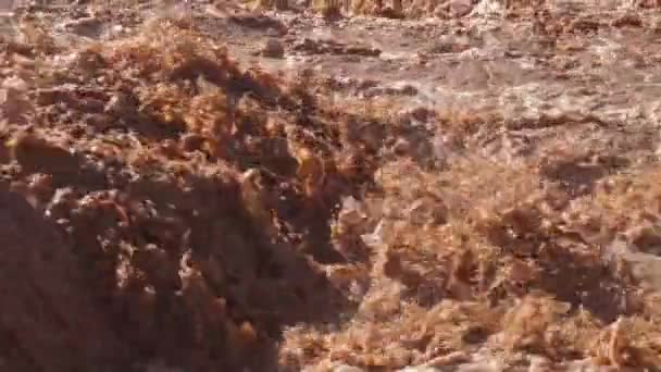Muddy Flooded River Splash Rapid Heavy Stormy Rain Shower Slow — Stock Video