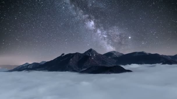 Ciel Nocturne Bleu Avec Des Étoiles Voie Lactée Galaxie Déplacent — Video