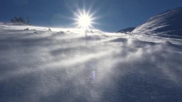 Día Soleado Ventoso Las Montañas Alpinas Invierno Viento Que Sopla — Vídeos de Stock