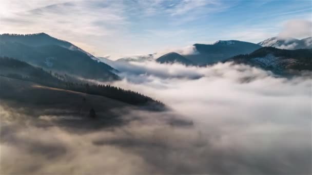 Flying Foggy Clouds Waving Early Spring Nature Sunny Morning Aerial — Stock Video