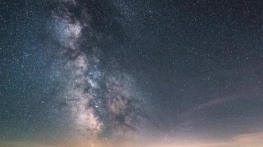 Samanyolu galaksisi yıldızları koyu yıldızlı gökyüzünde hareket ederken, uzay astronomisi zaman arkaplanını hızlandırır.