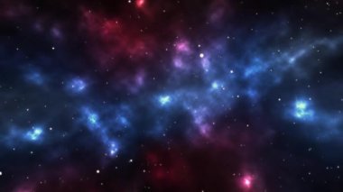 Uzay yolculuğu, milyonlarca yıldızlı nebula galaksisi boyunca uçmak. Evrenin sonsuz derinliklerinin 4K animasyonu.