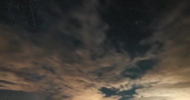 Samanyolu galaksisi yıldızları ve bulutları hızla hareket ediyor. Yıldızlı gece gökyüzünde. Astronomide zaman akıp gidiyor..