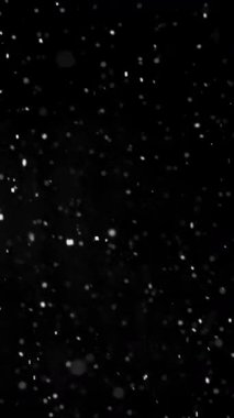 Kar, kış mevsiminde dikey formatta siyah bir zeminde yağar. Sosyal medya, kış temalı içerik, örtüşmeler ve sakin mevsimlik video projeleri için ideal. 