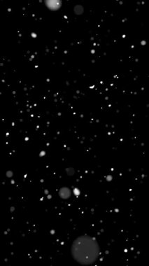 Siyah zemine yağan karın dikey yavaş çekim görüntüleri. Kış örtüleri, hareket tasarımı, tatil içeriği veya huzurlu mevsimsel görseller için idealdir. Sosyal medya için gerçek karlı parçacıklar ideal