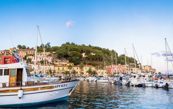 Isola Elba Italien August 2018 Tagesansicht Hafen Mit Booten Porto Stockbild