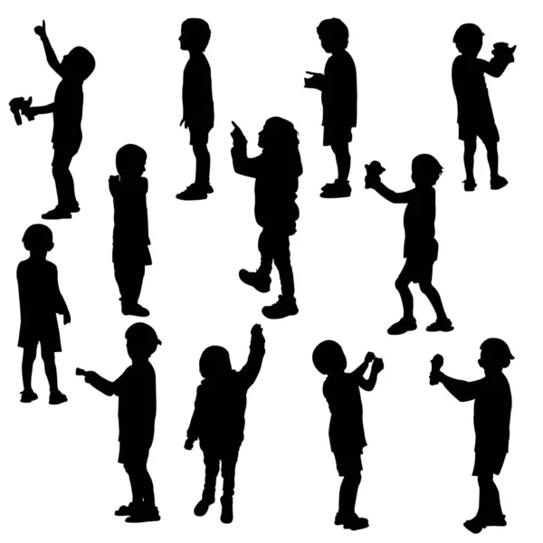 Twelve Silhouette Child Plays Vector Illustration — ストックベクタ