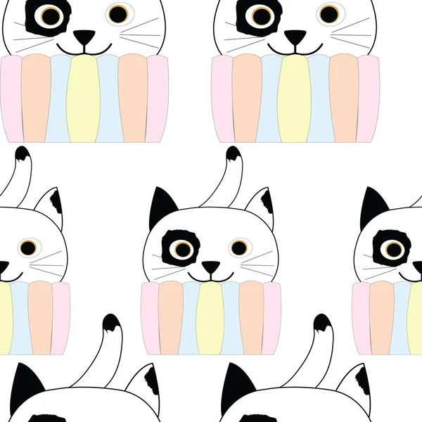 Bezproblémové Opakování Komické Kočky Pastelových Barvách Cupcake Vzor Vektorové Ilustrace — Stockový vektor