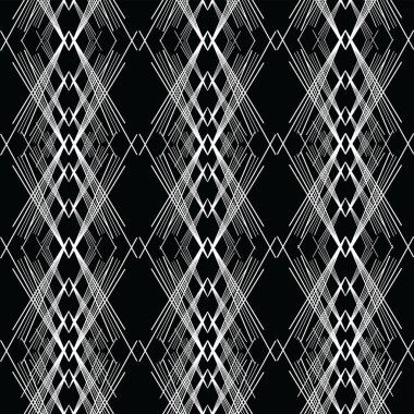 Tek renkli beyaz çizgilerle kusursuz desen; eşkenar dörtgen yaratıcı geometrik desen