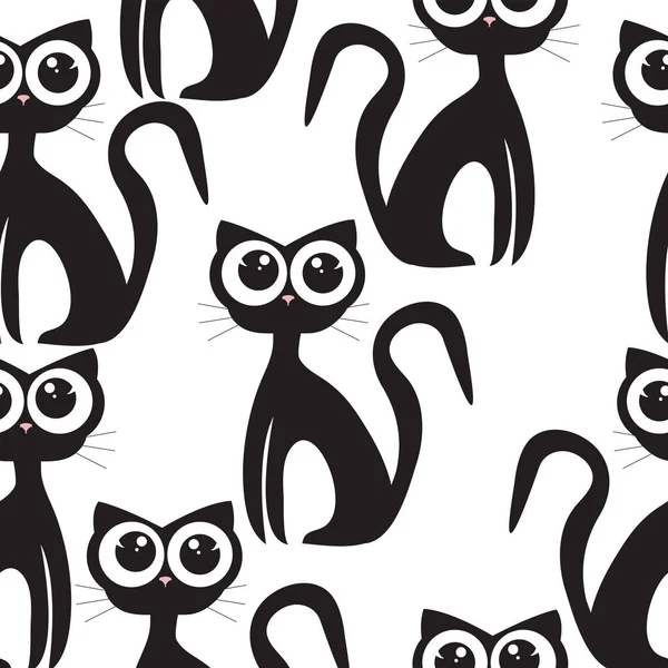 Cute Childish Kitty Pattern Huge Eyes White Background — Stock Vector