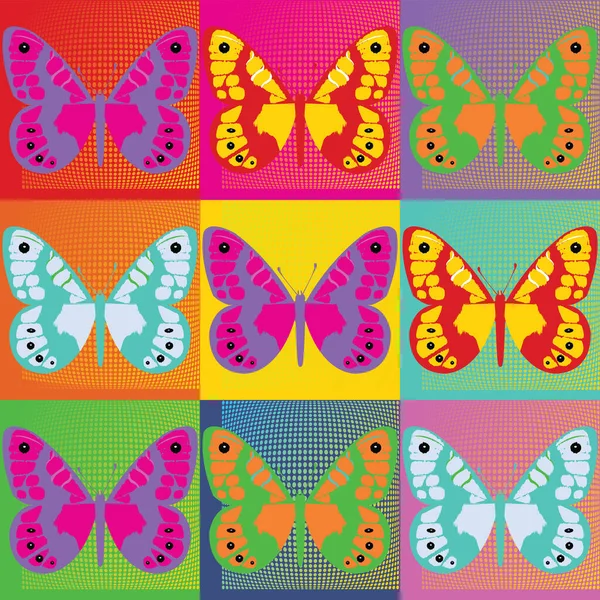 Pop sanat tarzında renkli arka plan kelebekleri; baskılar için eps10; vektör illüstrasyonu