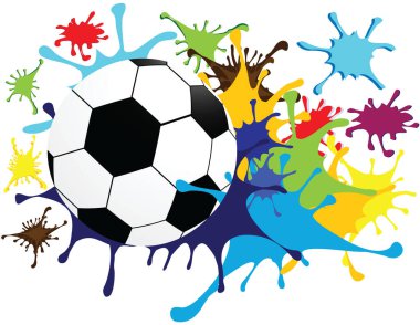 Dağınık renkli sıçrayan futbol topu; çocuk spor kulüpleri için oyuncu logosu; top sıçratan boya tasarımı; 