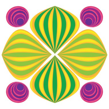 Dekoratif 3D süs; küreler ve çizgiler ile psikedelik tasarım