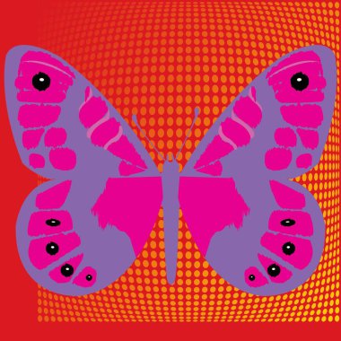 Kelebekli Pop Art çok renkli arkaplan; vektör çizimi; tamamen genişletilmiş; 