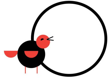 Geometrik kuş logosu; kuşlar için üretilen ürünlerin üzerine basılacak dairelerden yapılmış kuşun immatı