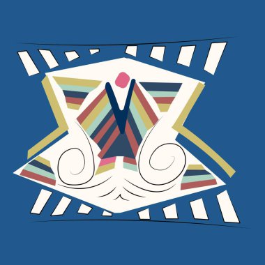 Mavi arka planda etnik kabile logosu prin; metin için yeri olan soyut renkli arkaplan. Vektör çizimi. Eps 10.