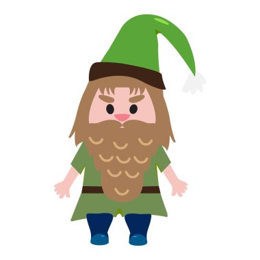 izole edilmiş yeşil cüce karakter çizimi; bir cüce düz tasarımı