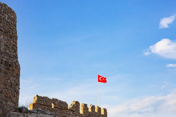 Brillante Bandera Roja Turquía Símbolos Estatales Turkiye — Foto de Stock