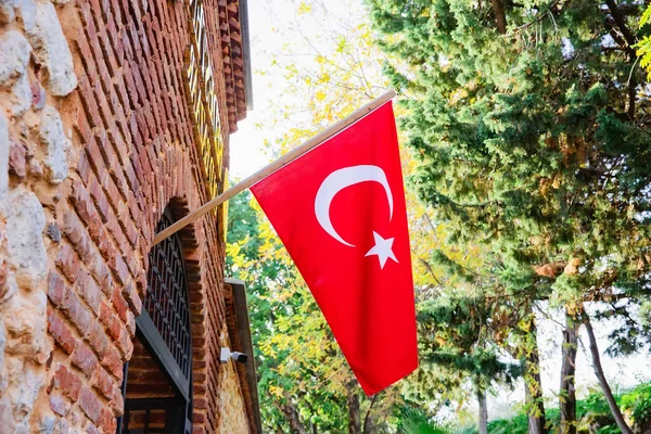 Bright Red Flag Turkey State Symbols Turkiye — Stock Photo, Image