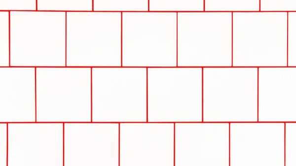 具有红色接缝的白色正方形瓷砖 位于水平方向 摘要背景 瓷砖纹理 — 图库照片