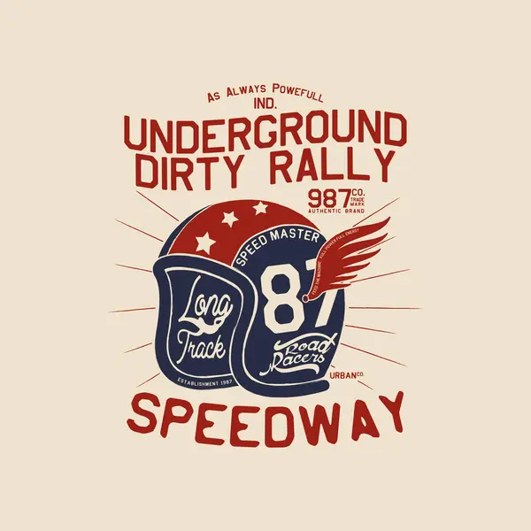 Grunge efektli klasik rali miğferi tişört izi tasarımı